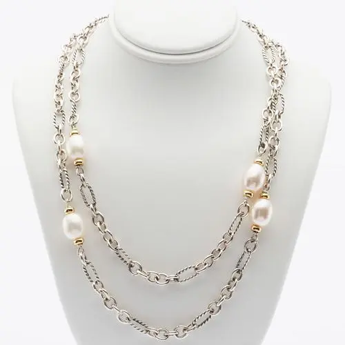 Yurman Sterling & 18K Gold & Pearl Cable Necklace
