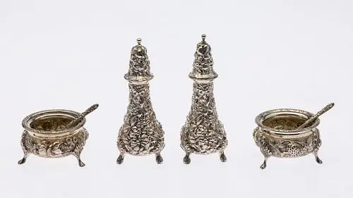 Group of Sterling Silver Repousse Salt and Peppers
