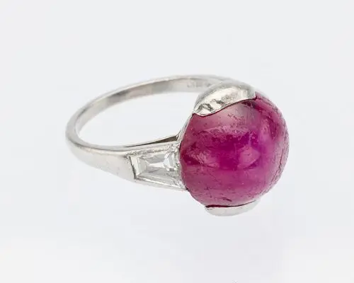 Platinum, Star Ruby, and Diamond Ring, Size 5