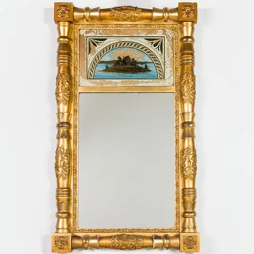 American Giltwood Eglomise Mirror, 19th C