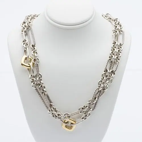 David Yurman Sterling & 18K Cable Chain Necklace