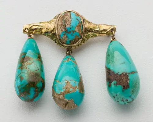 Egyptian Revival 14K Gold and Turquoise Pin