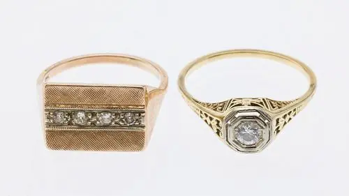 2 Victorian 14K Gold & Diamond Rings, Sz 6.25 & 7.5