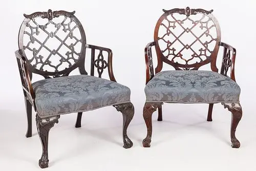 Pair of George III Style Open Armchairs, 20th C