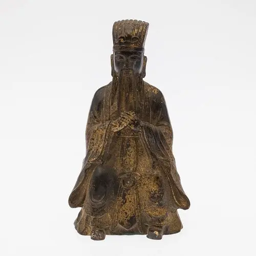 Chinese Gilt Bronze Seated Figure of Civil Official