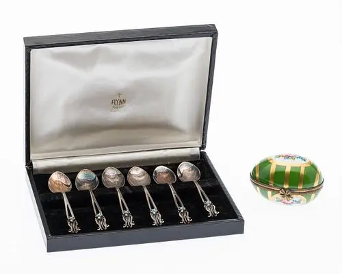 6 Australian Sterling Demitasse Spoons & Limoges Egg