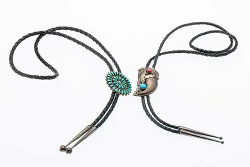 Two Native American Silver and Stone Bolos