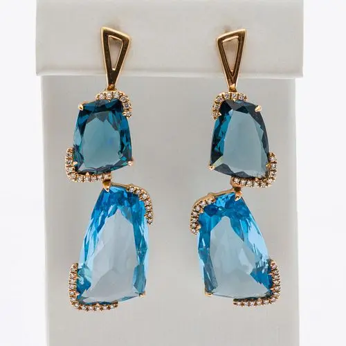 18K Gold, London Blue Topaz, and Diamond Earrings