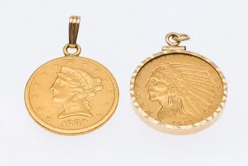 Two Gold Coins Mounted as Pendants