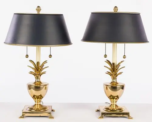 Pair Underwriters Laboratories Brass Pineapple Lamps