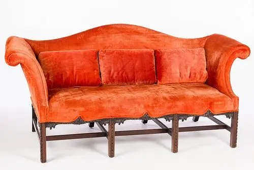 George III Style Mahogany Camel Back Sofa