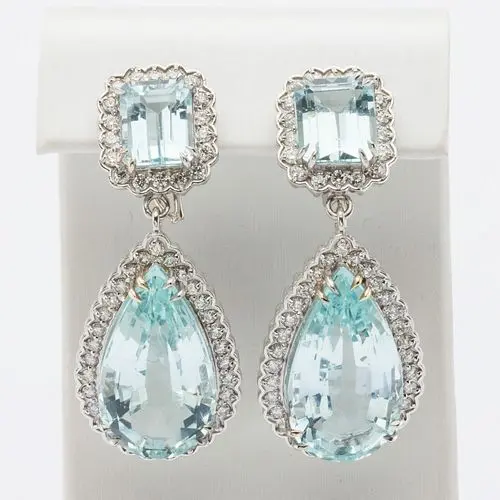Aquamarine, Diamond and Platinum Earrings