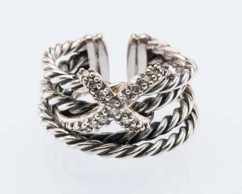 David Yurman Sterling & Diamond Cross Ring, Sz 5.75