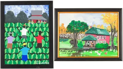 2 Folk Art Paintings, One Signed Squeakie