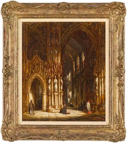 Henry Schafer (1854-1915) Church Interior Scene, Oil