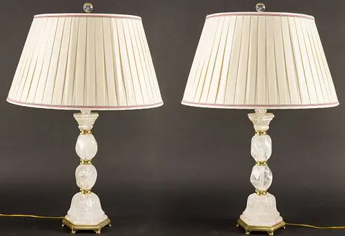 Pair of Rock Crystal and Gilt Metal Table Lamps