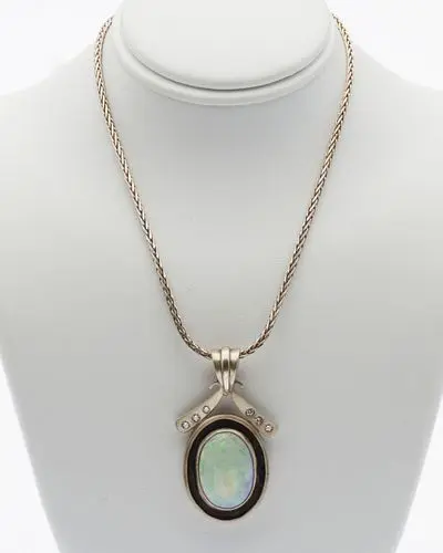 Venitas Sterling Silver Opal and Diamond Pendant