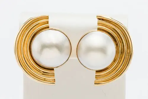 Pair of 14K Gold and Mabe Pearl Earrings