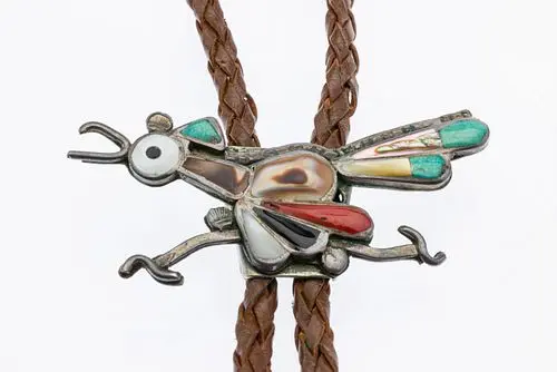 Native American Inlaid Roadrunner Bolo