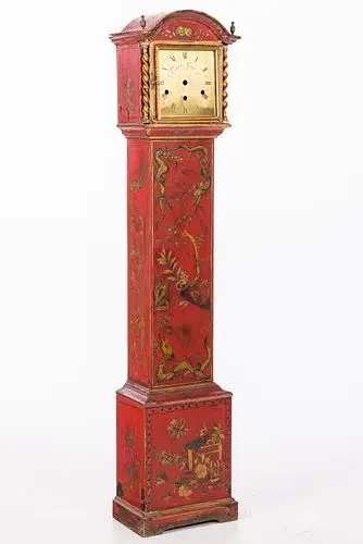 George III Style Red Japanned Grandmother Clock
