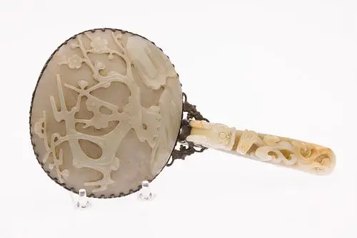 Chinese White Jade Hand Mirror, 19th Century