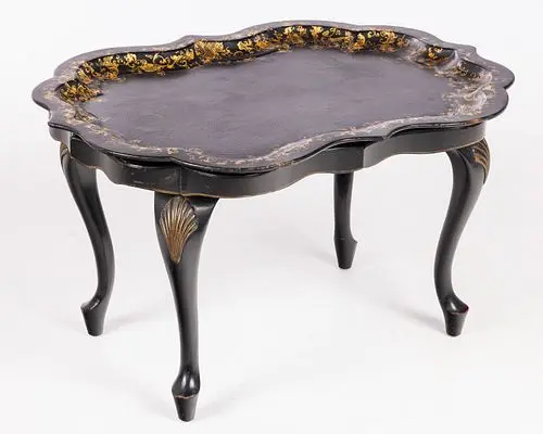 Victorian Black Lacquer Tray on Stand, 19th C