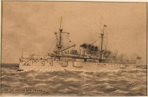 W J Graves, The US Battle Ship Texas, Drawing, 1895