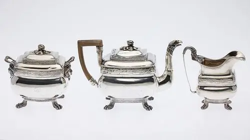 Davis & Brown (Boston, c. 1800) 3 Piece Coin Tea Set