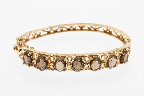 14K Gold and Smoky Quartz Bangle Bracelet