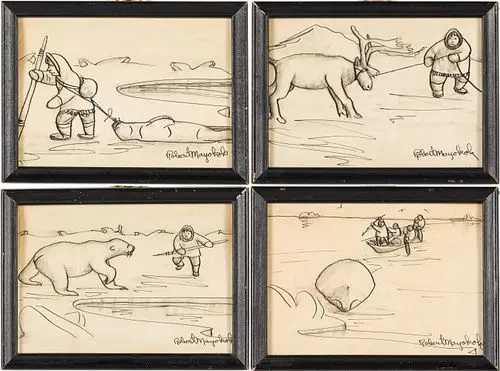 Robert Mayokok (Alaska, 1903-1983), 4 Hunting Scenes