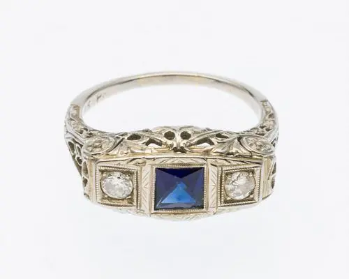 18K White Gold, Sapphire and Diamond Ring, Size 7