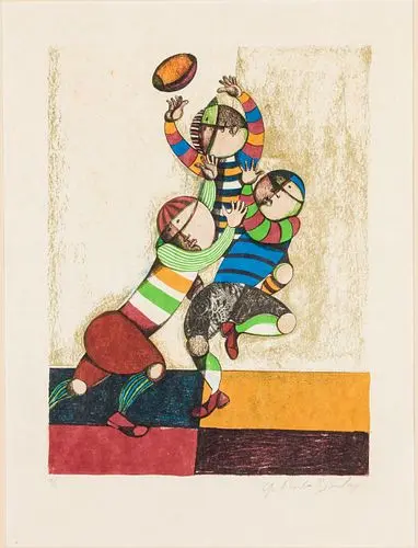 Graciela Boulanger (b. 1935) Joueurs de Rugby, Litho