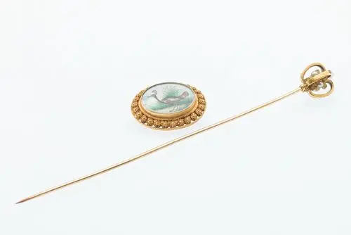 14K Gold Miniature Brooch & 14K and Pearl Hat Pin