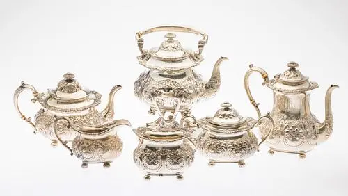 Gorham 6 Piece Sterling Repousse Tea and Coffee Set