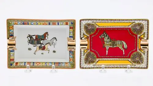 Two Hermes Equestrian Porcelain Ashtrays