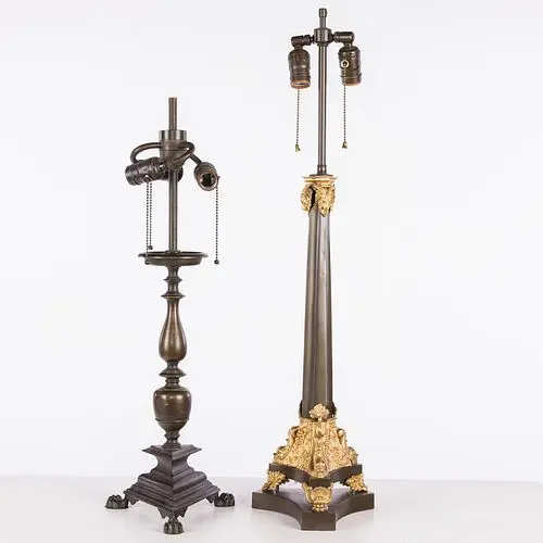French Neoclassical Style Columnar Lamp and Another