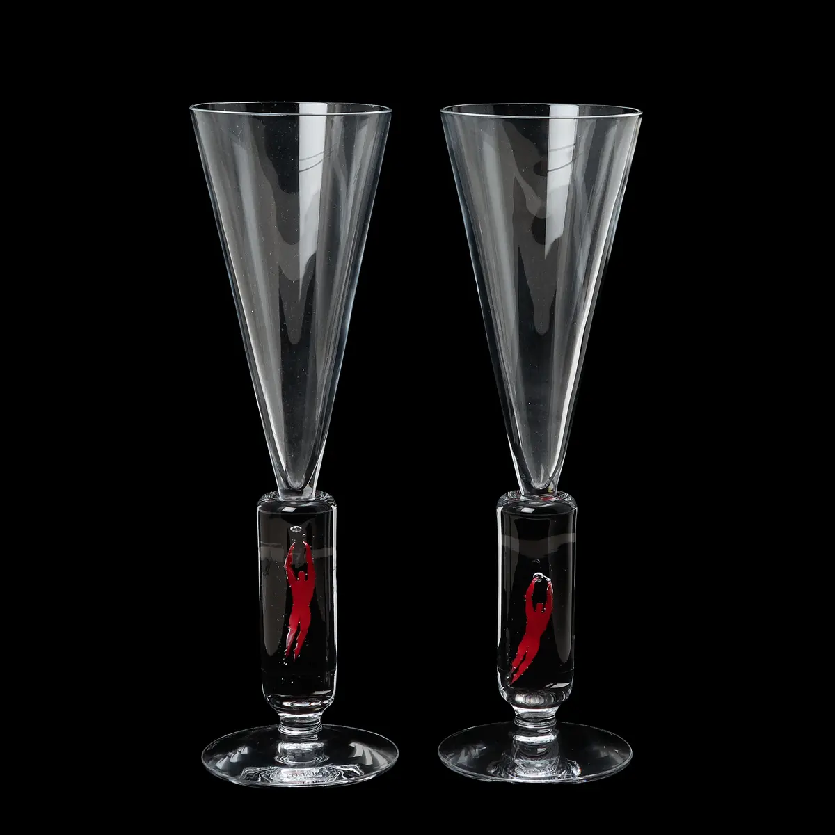 BERTIL VALLIEN. Champagneglas, ett par, Milennium, Kosta Boda No 18613- 18614.