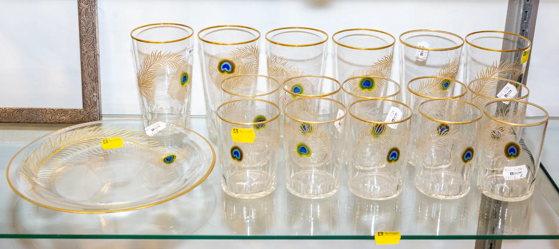 An Assortment of Vintage Peacock Feather Glassware