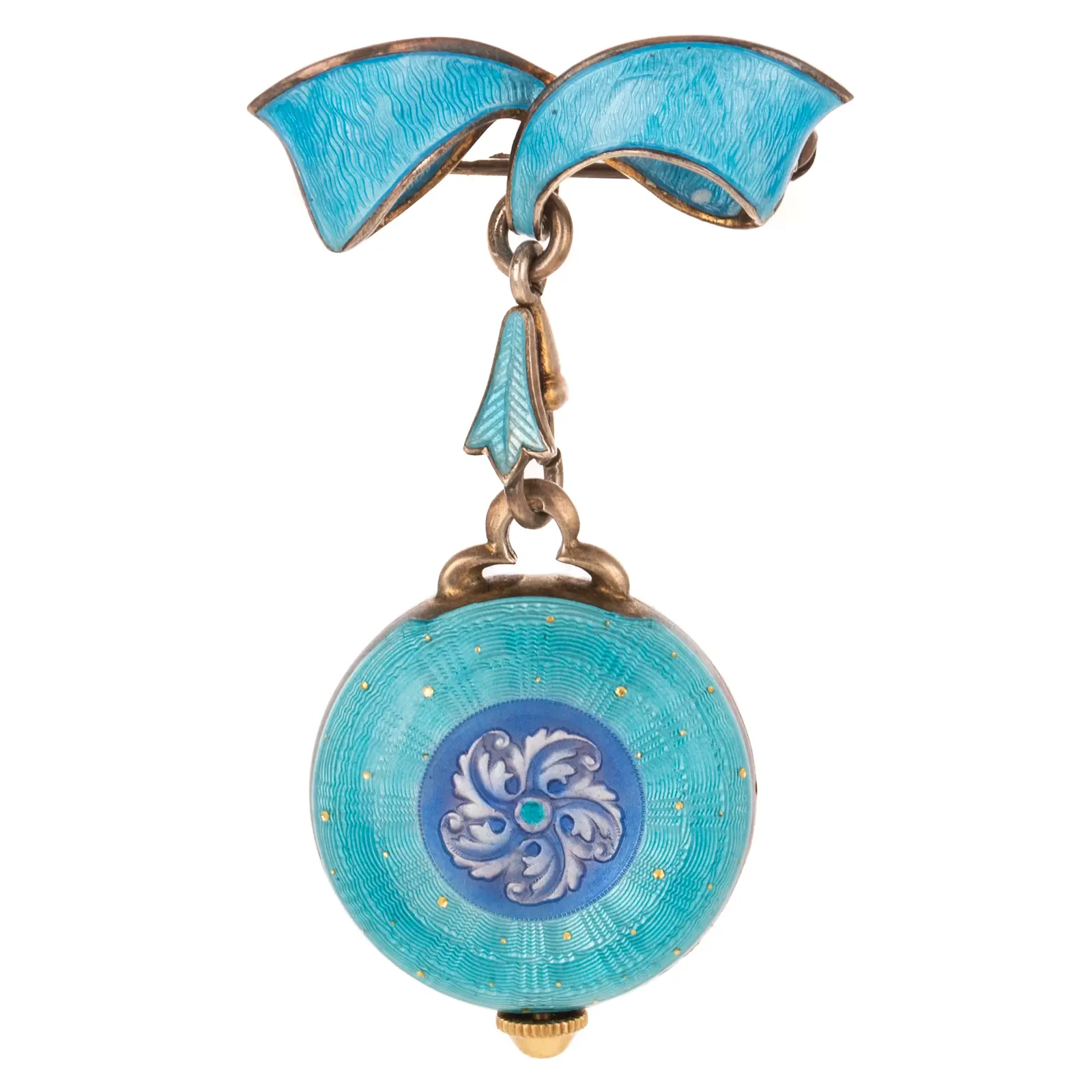 A Blue Enamel Pendant Watch & Pin in Sterling Silver