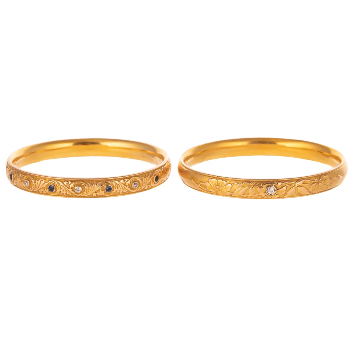 Two Art Nouveau Floral Bangles by Krementz in 14K