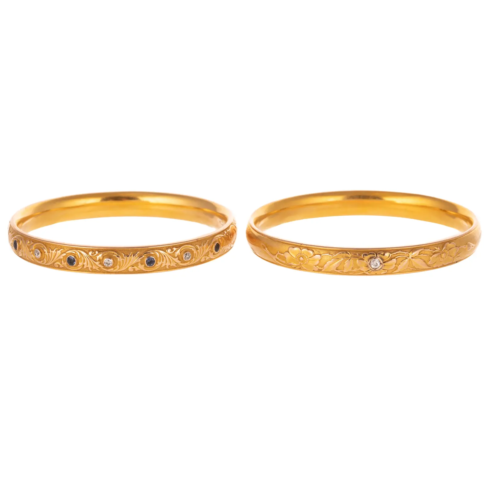 Two Art Nouveau Floral Bangles by Krementz in 14K