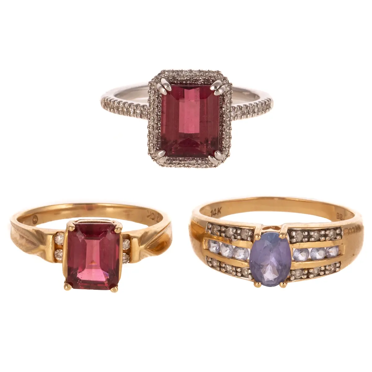 A Trio of Colorful Gemstone Rings in Gold