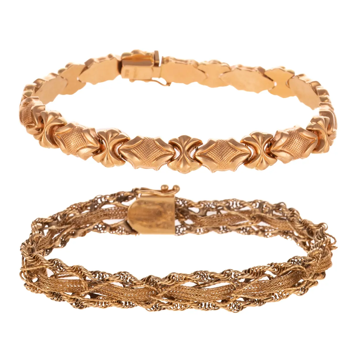 Two Classic Link Bracelets in 14K