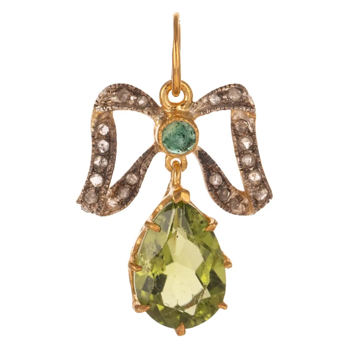 A Peridot & Diamond Bow Pendant in Vermeil