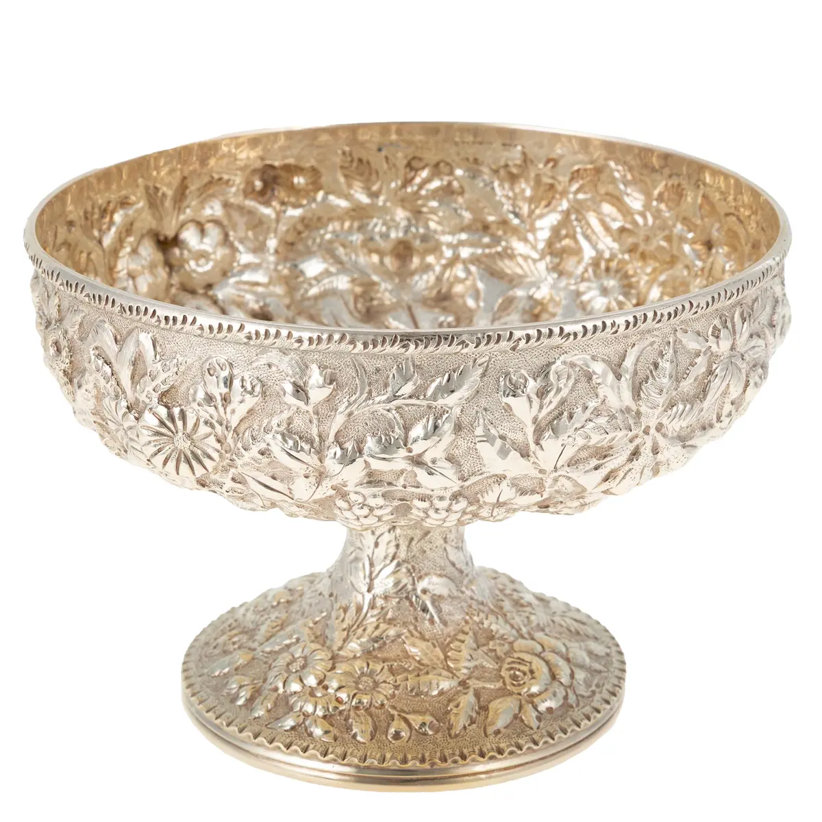 S Kirk & Son Coin Silver Repousse Pedestal Bowl