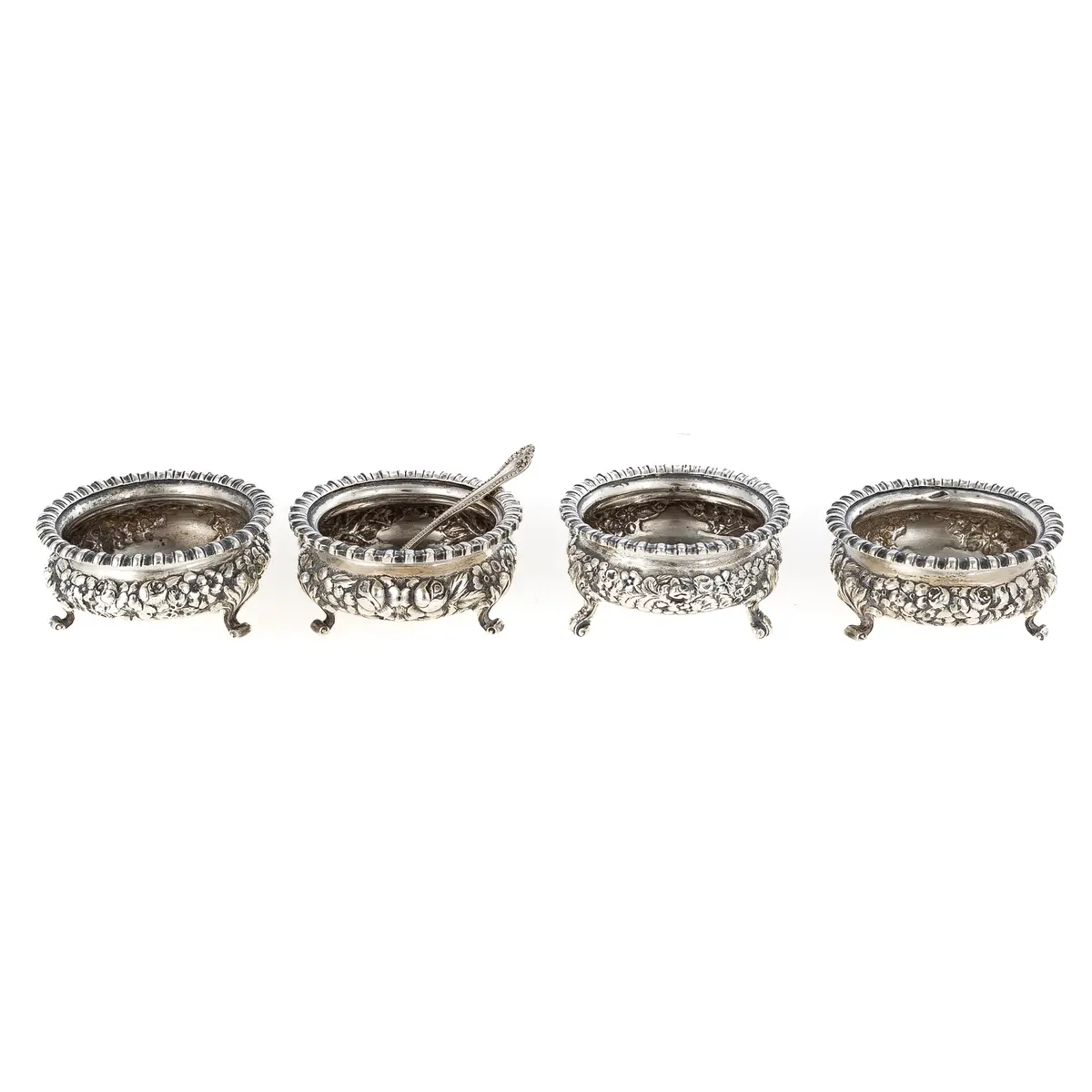 Four Baltimore Sterling "Rose" Repousse Salts