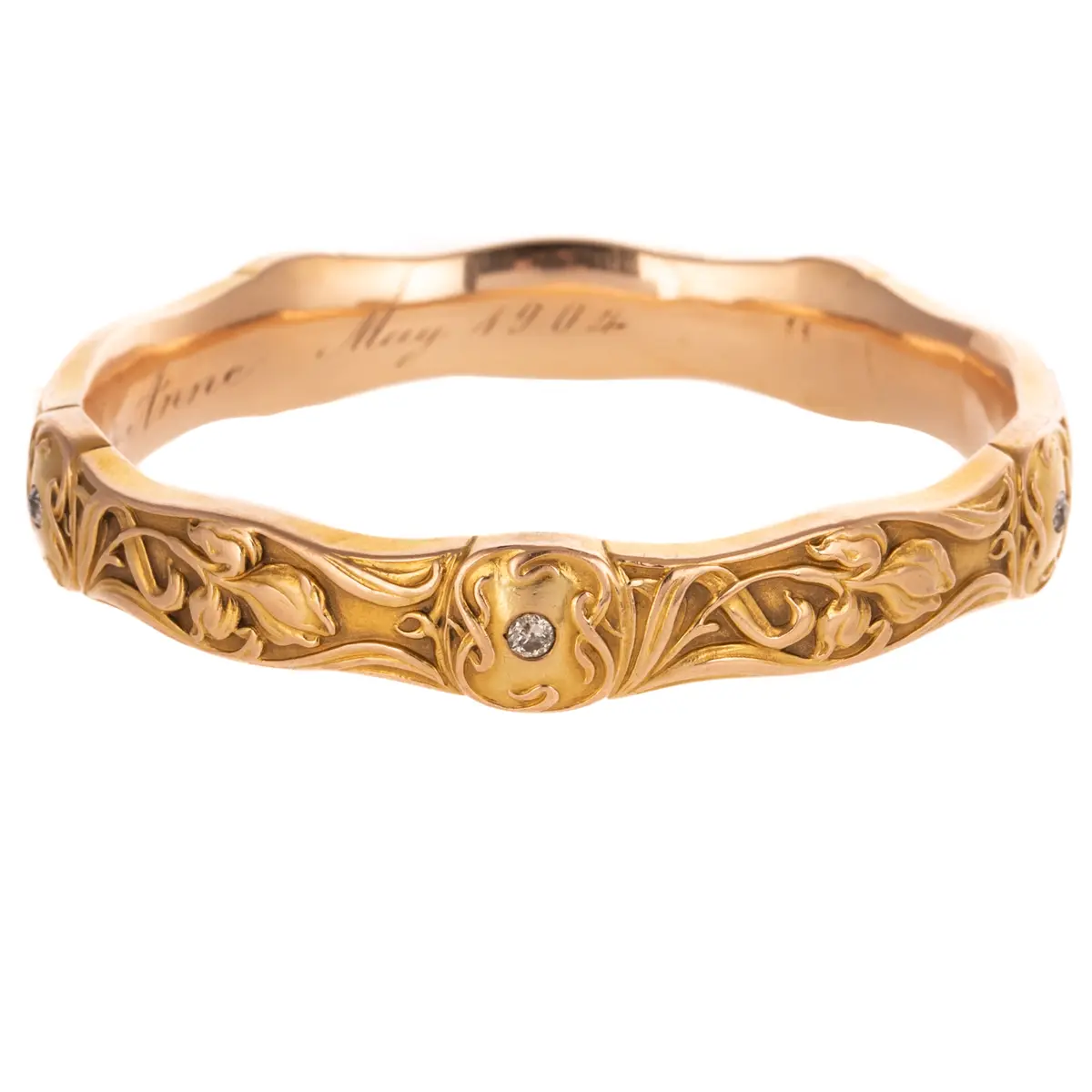 An Art Nouveau Riker Brothers Bangle in 14K
