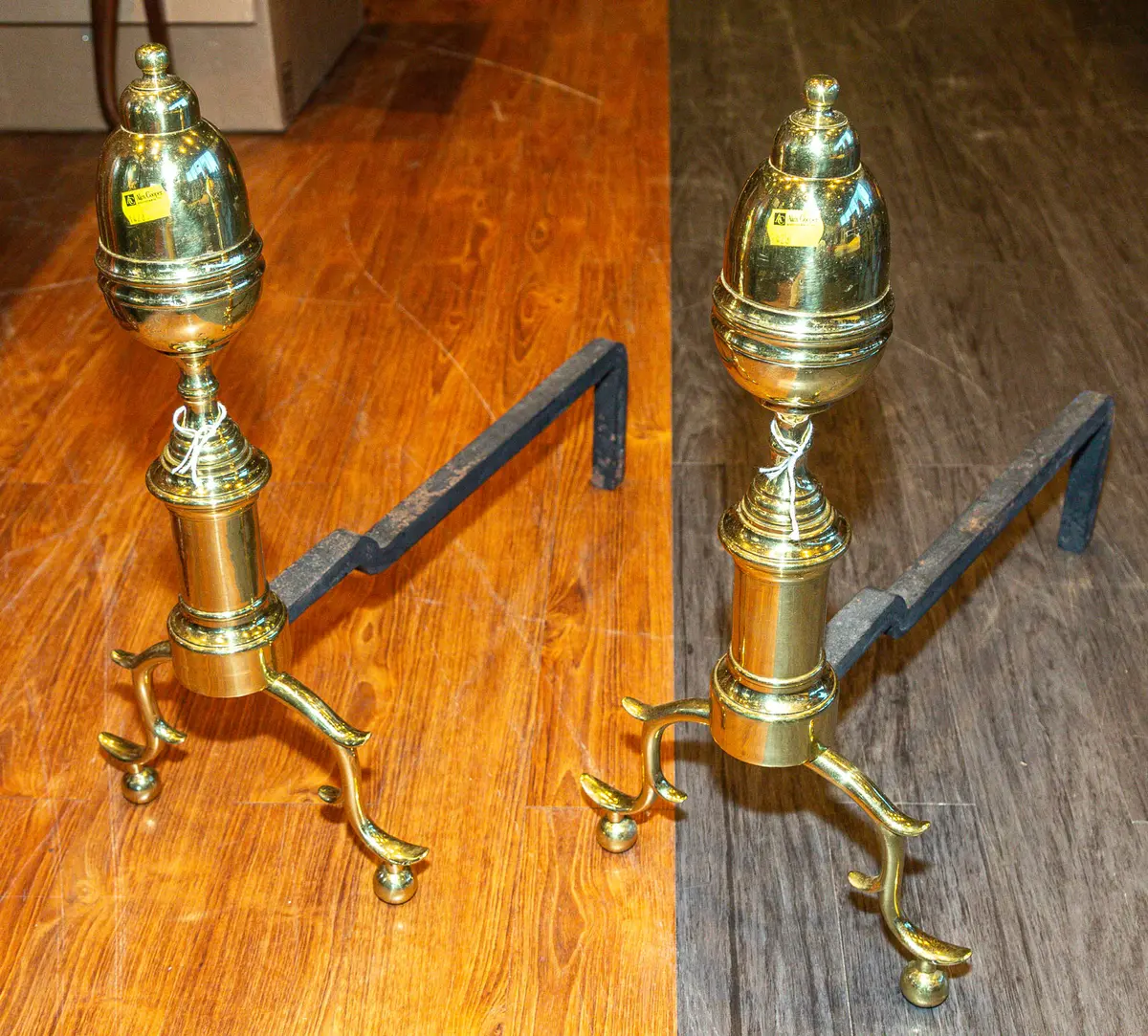 A Pair of Georgian Brass Acorn-Top Andirons