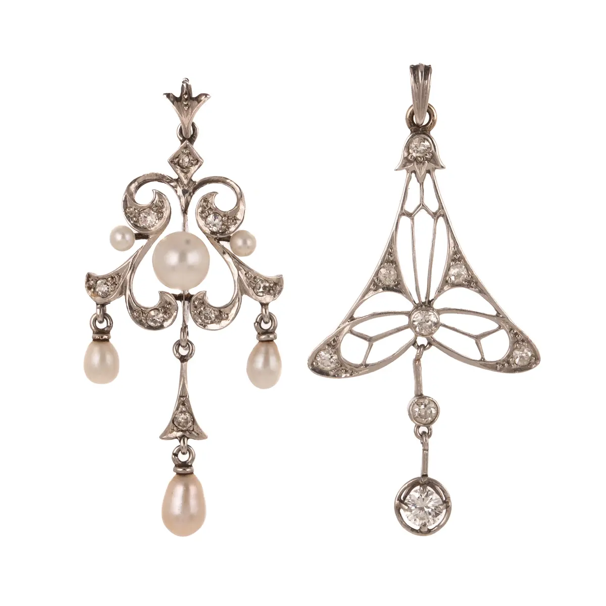 Two Late Art Nouveau Pendants in Platinum & 14K