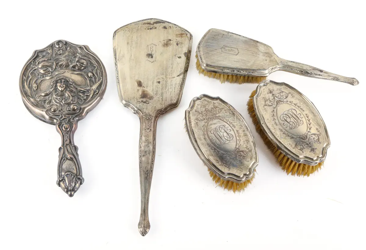 Five Sterling-Mounted Dresser Objects